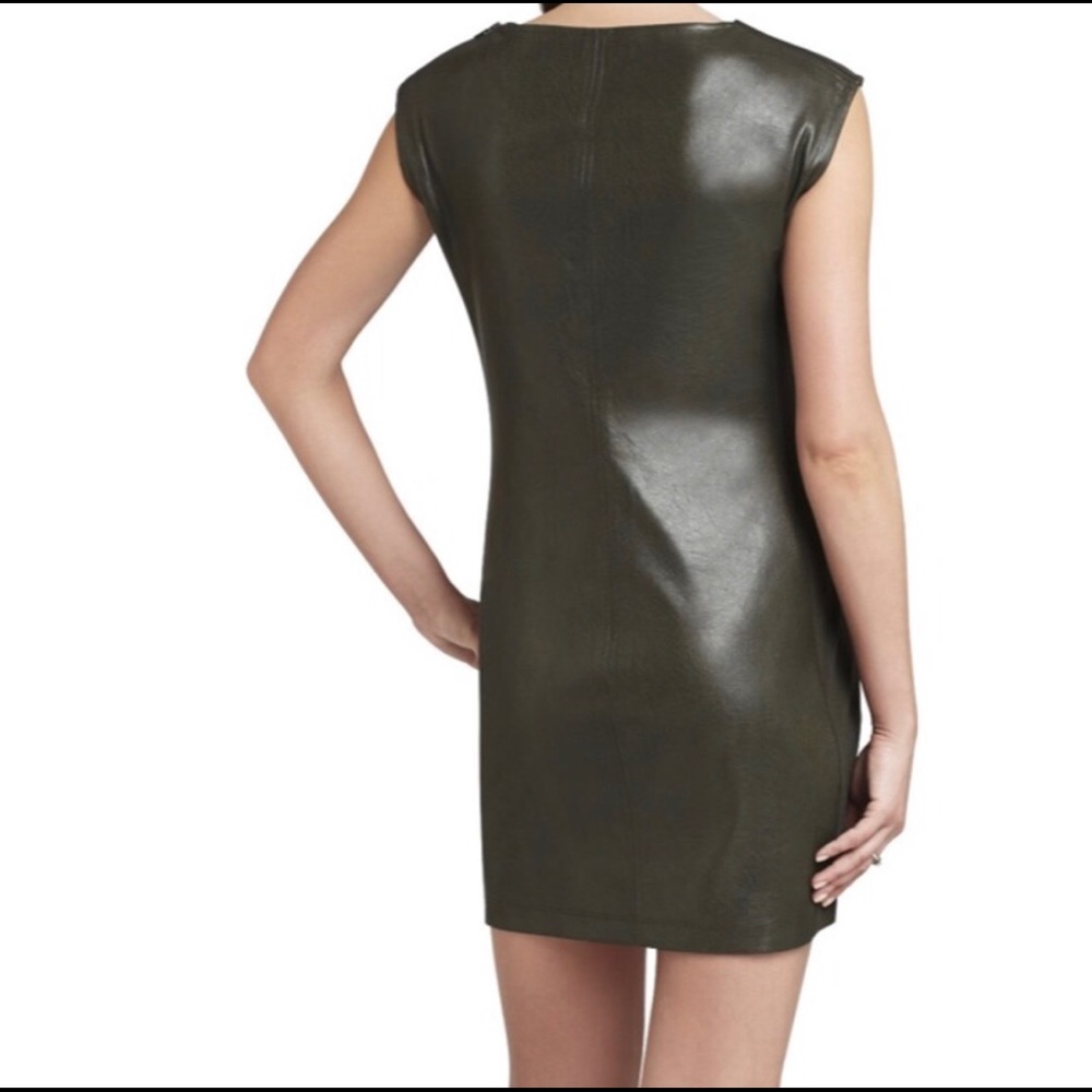(Sold) BCBG Karlee Faux Leather Shift Dress Green - Picture 3 of 8